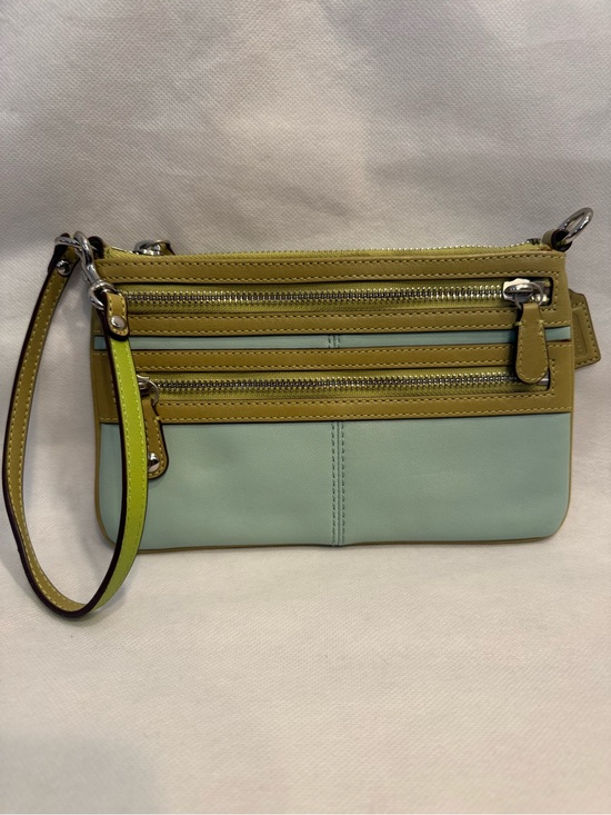 Coach Handbags - Coach Green and Blue Double Zip Leather Wristlet